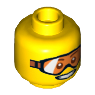 Minifig Head, Orange Goggles and Open Smile Print