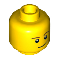 Minifig Head Bluecoat Soldier / Driver, Brown Eyebrows, Black Eyes with White Pupils, Crooked Smile with Brown Dimple Print [Hollow Stud]