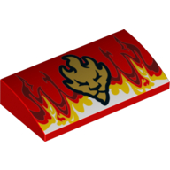 Brick Curved 2 x 4 x 2/3 No Studs, with Bottom Tubes and Flames and Gold Lion Head Print