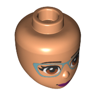 Minidoll Head with Dark Orange Eyes, Magenta Lips, Metal Blue Glasses Print